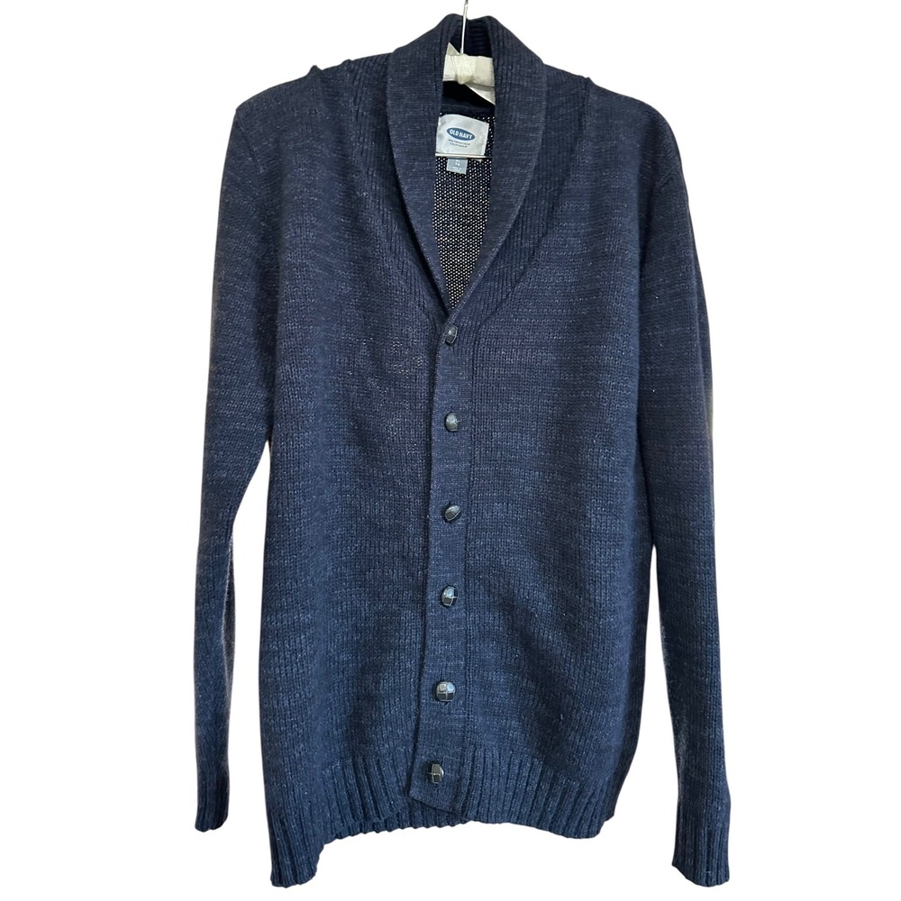 Old Navy Mens Shawl‎ Collar Cardigan Sweater Navy Blue Wool Blend XL Grandpacore